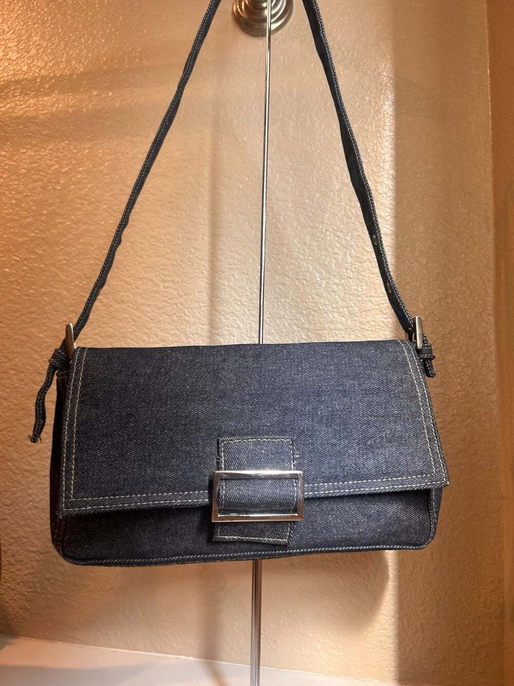 Venezia Jeans Clothing Co. Dark Denim Shoulder Bag Purse with Flap and Buckle